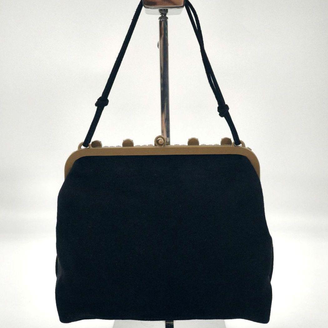 MIU MIU Hand Bag Tote Purse Logo Suede Black Authentic
