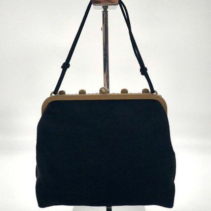 MIU MIU Hand Bag Tote Purse Logo Suede Black Authentic