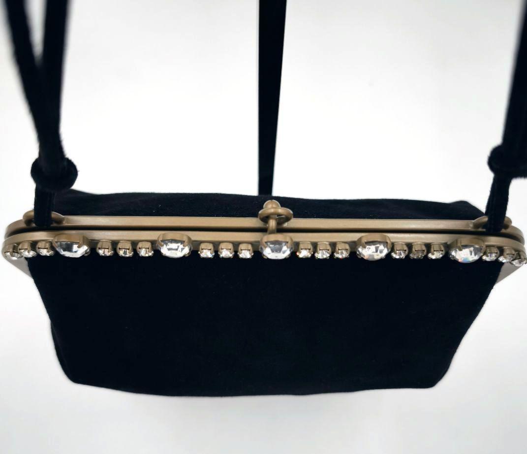 MIU MIU Hand Bag Tote Purse Logo Suede Black Authentic