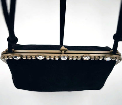 MIU MIU Hand Bag Tote Purse Logo Suede Black Authentic