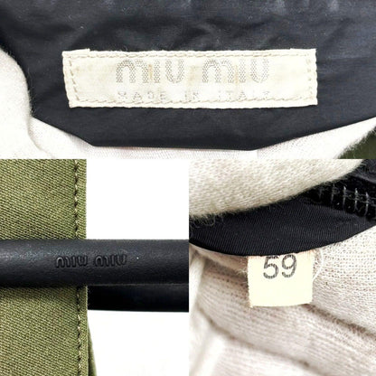 MIU MIU Hand Bag Tote Purse Logo Nylon Khaki Black Authentic