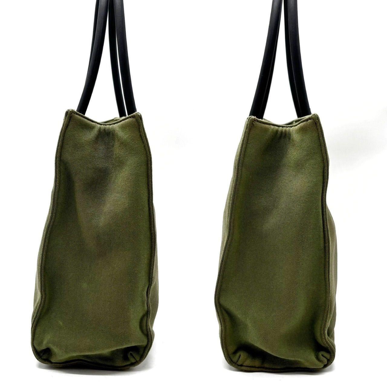 MIU MIU Hand Bag Tote Purse Logo Nylon Khaki Black Authentic