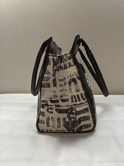 MIU MIU Hand Bag Tote Purse Logo Leather Canvas Authentic