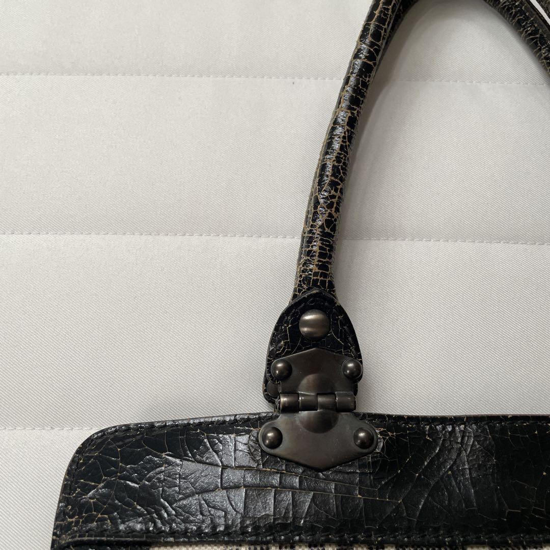 MIU MIU Hand Bag Tote Purse Logo Leather Canvas Authentic