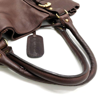 MIU MIU Hand Bag Tote Purse Logo Leather Brown Authentic