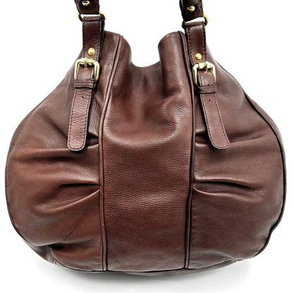 MIU MIU Hand Bag Tote Purse Logo Leather Brown Authentic