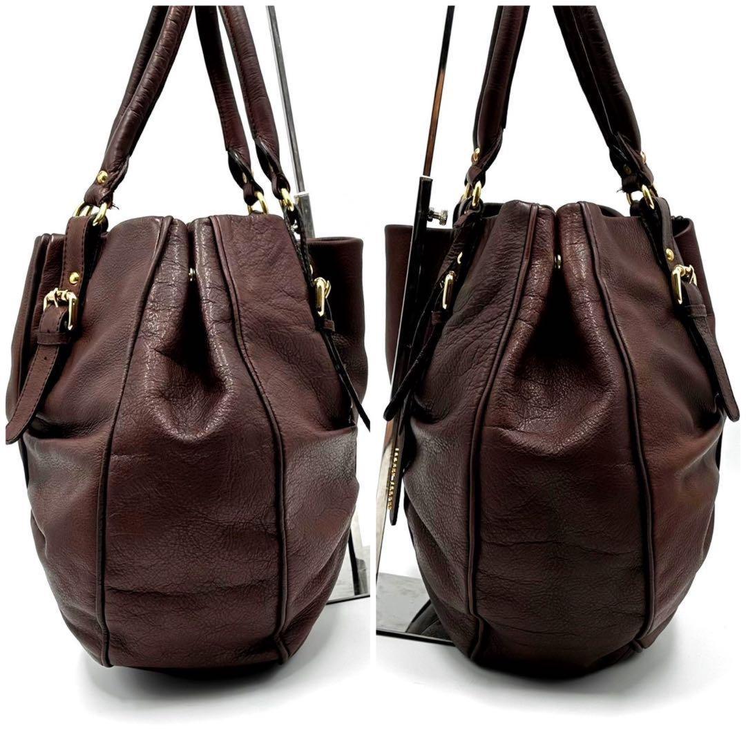 MIU MIU Hand Bag Tote Purse Logo Leather Brown Authentic