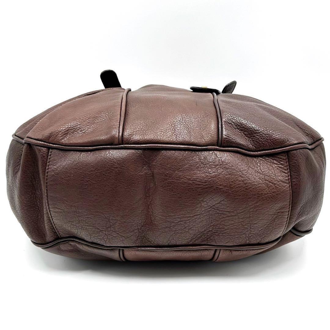 MIU MIU Hand Bag Tote Purse Logo Leather Brown Authentic