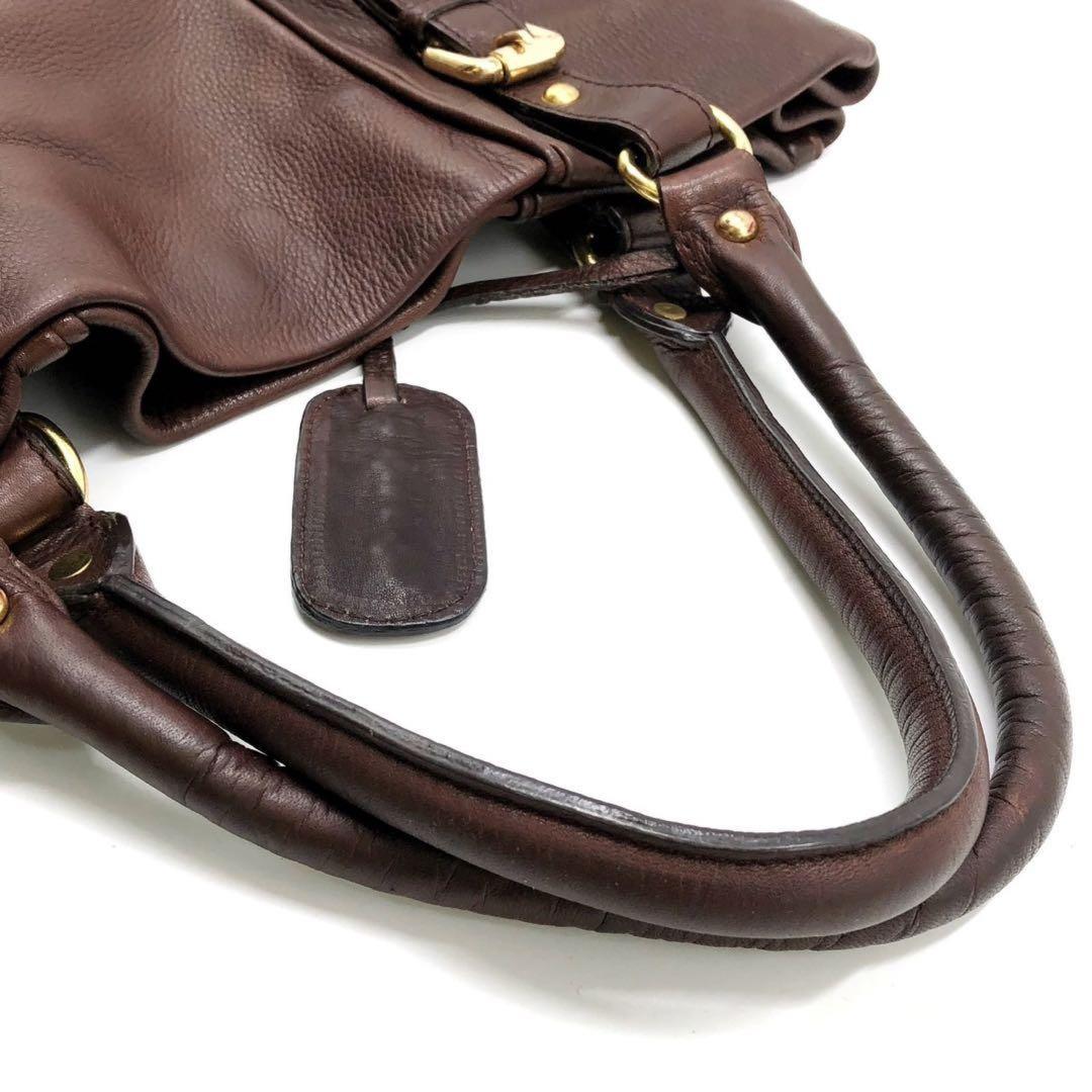 MIU MIU Hand Bag Tote Purse Logo Leather Brown Authentic