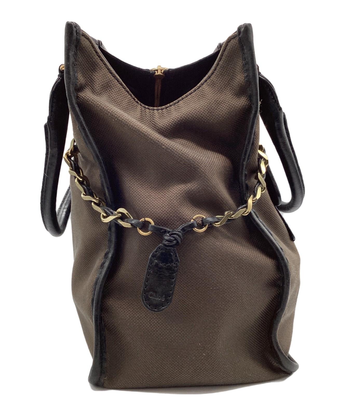 Chloe Hand Bag Tote Purse Logo Brown Authentic