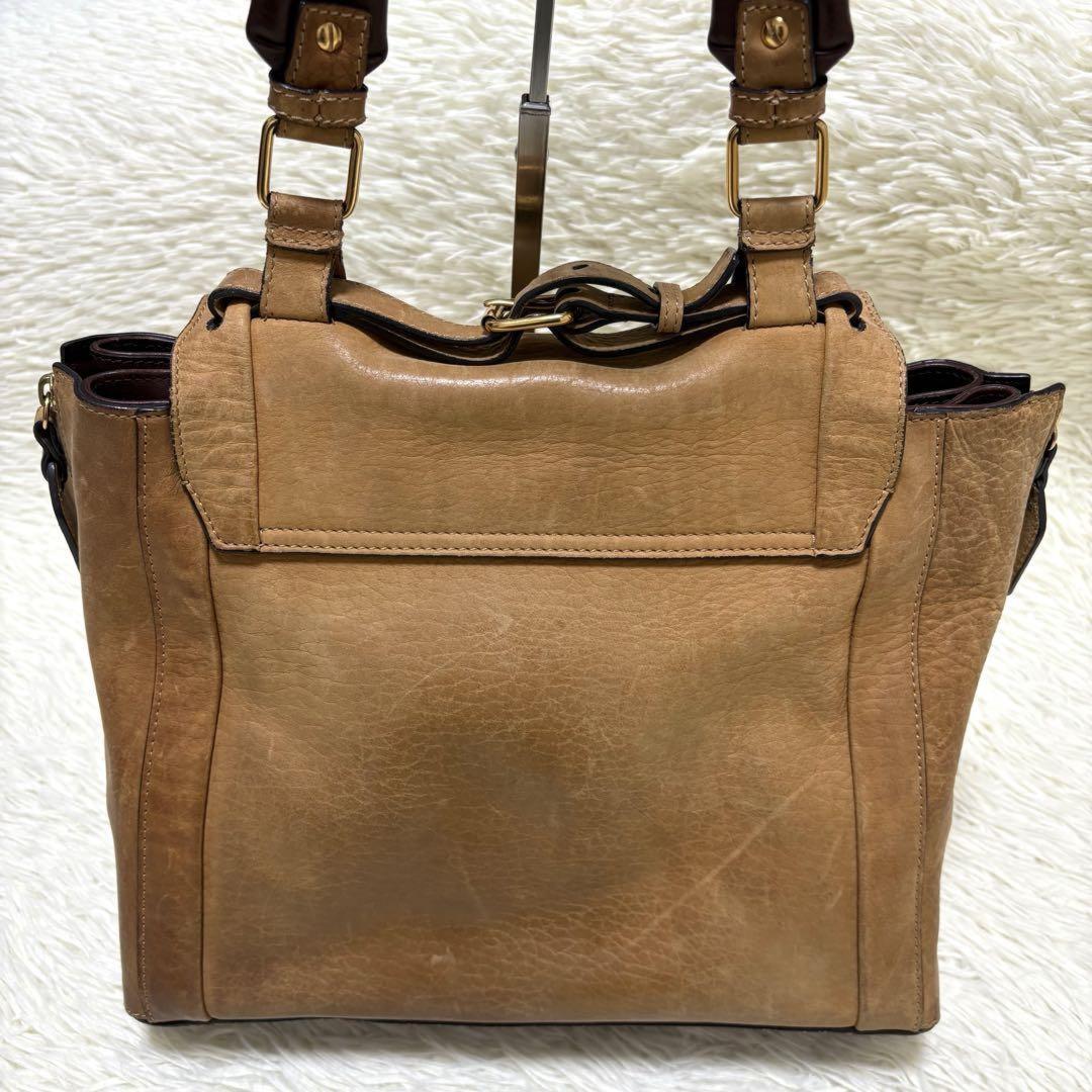 Chloe Hand Shoulder Bag Tote Purse 2way Leather Camel Brown Authentic