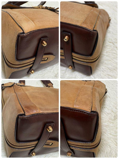 Chloe Hand Shoulder Bag Tote Purse 2way Leather Camel Brown Authentic