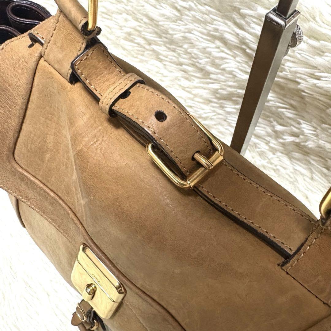 Chloe Hand Shoulder Bag Tote Purse 2way Leather Camel Brown Authentic