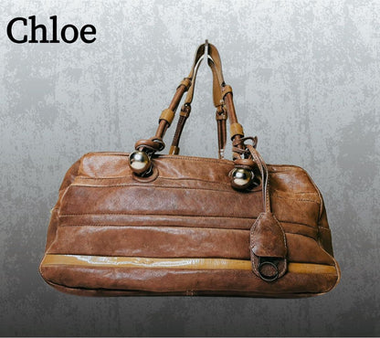Chloe Hand Bag Tote Purse Leather Brown Beige Authentic