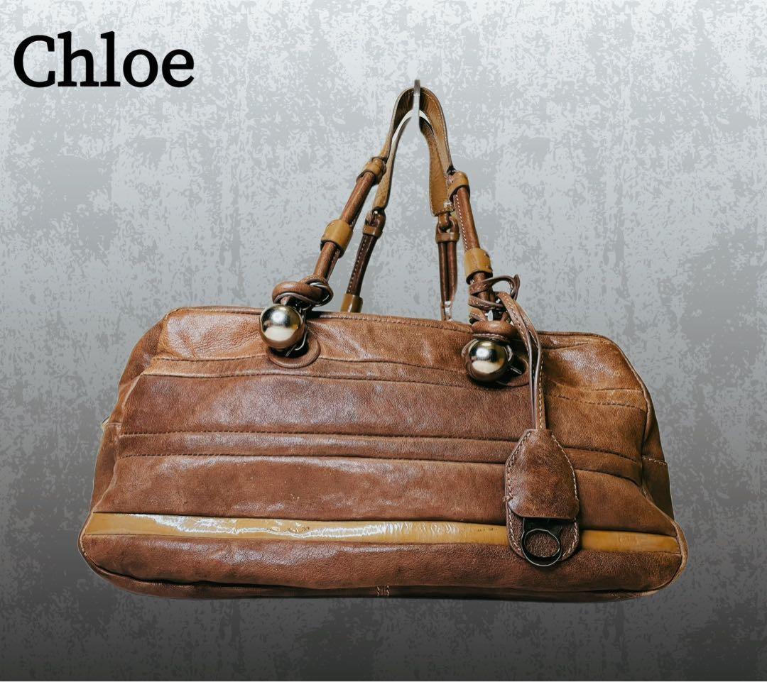 Chloe Hand Bag Tote Purse Leather Brown Beige Authentic