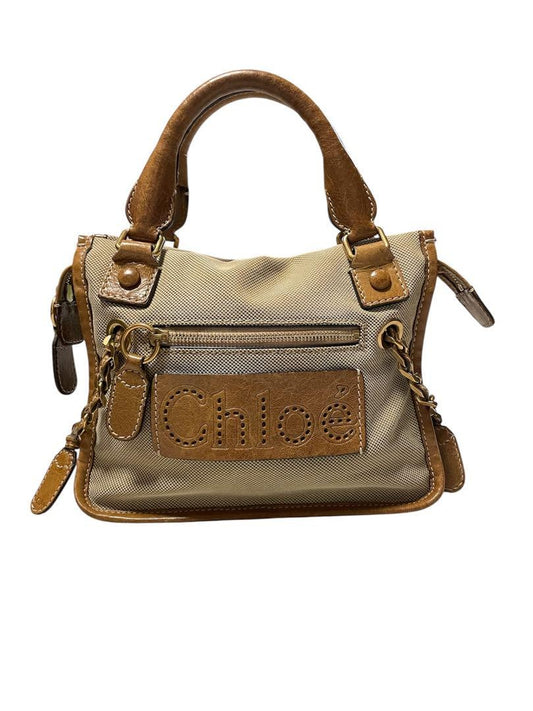 Chloe Hand Bag Tote Purse Canvas Leather Beige Brown Authentic