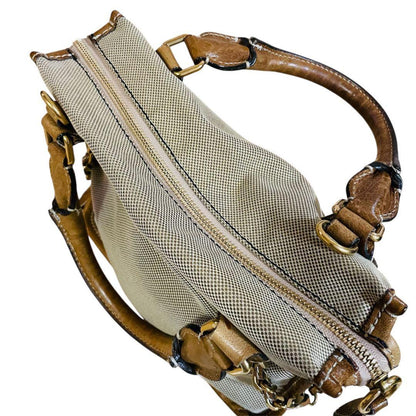 Chloe Hand Bag Tote Purse Canvas Leather Beige Brown Authentic