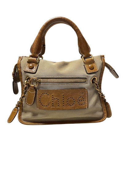 Chloe Hand Bag Tote Purse Canvas Leather Beige Brown Authentic