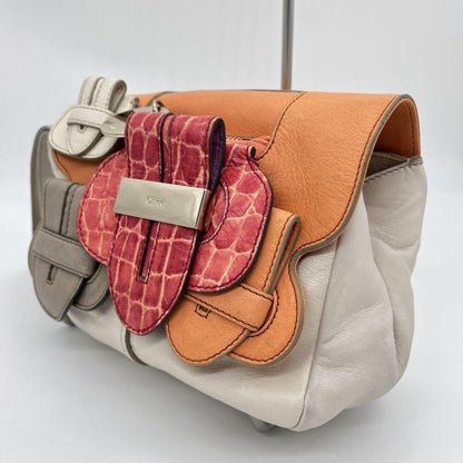 Chloe Clutch Bag Second Bag Hand Bag Leather Off White Orange Red Authentic