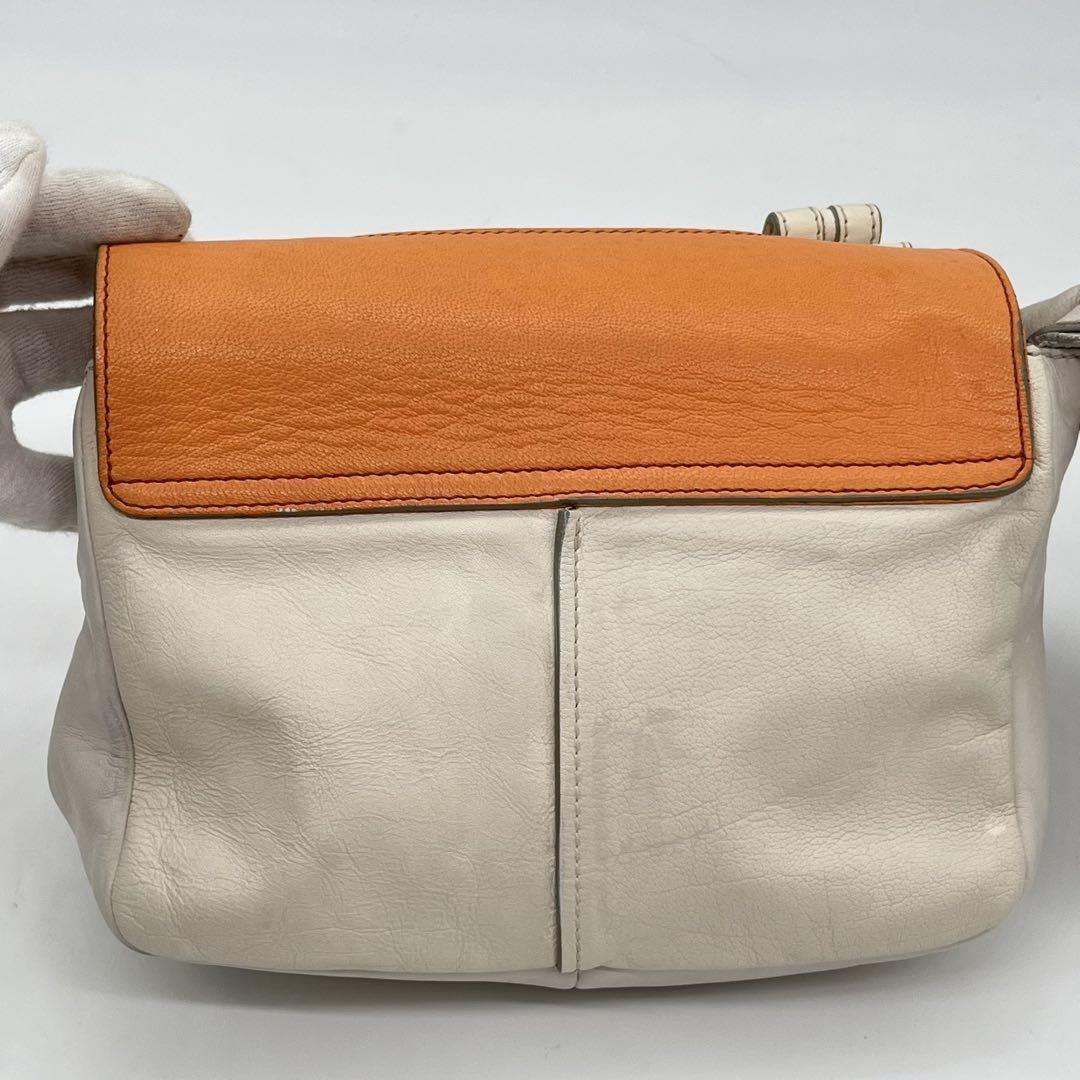 Chloe Clutch Bag Second Bag Hand Bag Leather Off White Orange Red Authentic