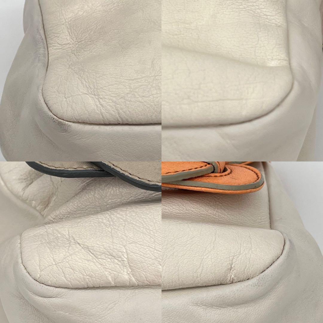 Chloe Clutch Bag Second Bag Hand Bag Leather Off White Orange Red Authentic