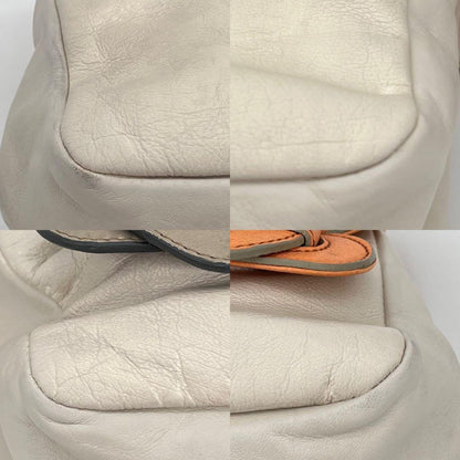 Chloe Clutch Bag Second Bag Hand Bag Leather Off White Orange Red Authentic