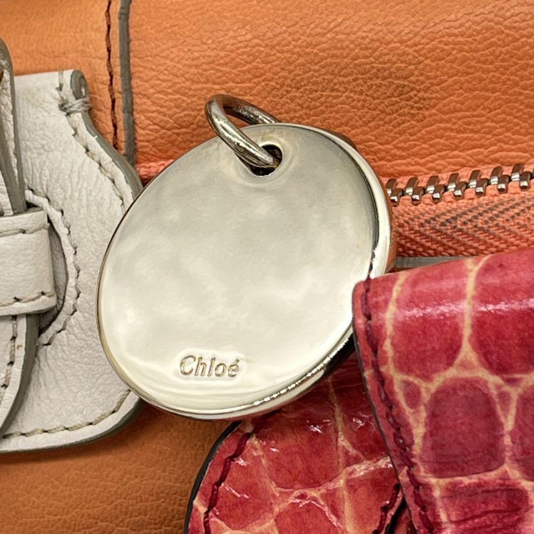 Chloe Clutch Bag Second Bag Hand Bag Leather Off White Orange Red Authentic