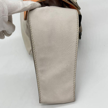 Chloe Clutch Bag Second Bag Hand Bag Leather Off White Orange Red Authentic