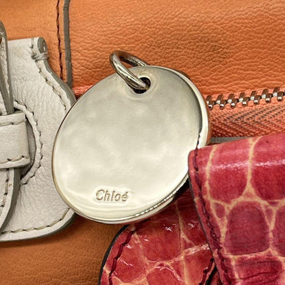 Chloe Clutch Bag Second Bag Hand Bag Leather Off White Orange Red Authentic
