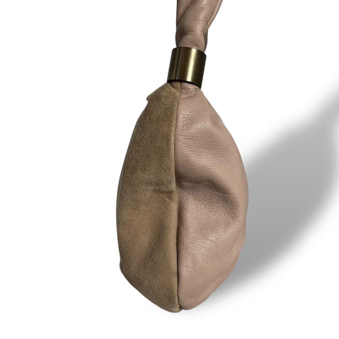 Chloe Shoulder Bag Purse Logo Suede Beige Authentic