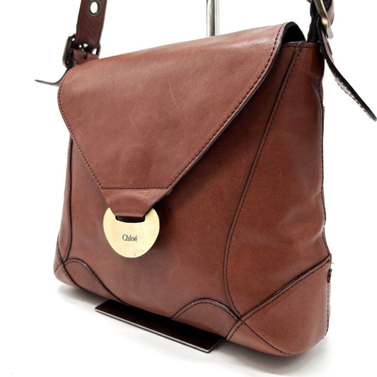 Chloe Shoulder Bag Purse Logo Leather Brown Authentic
