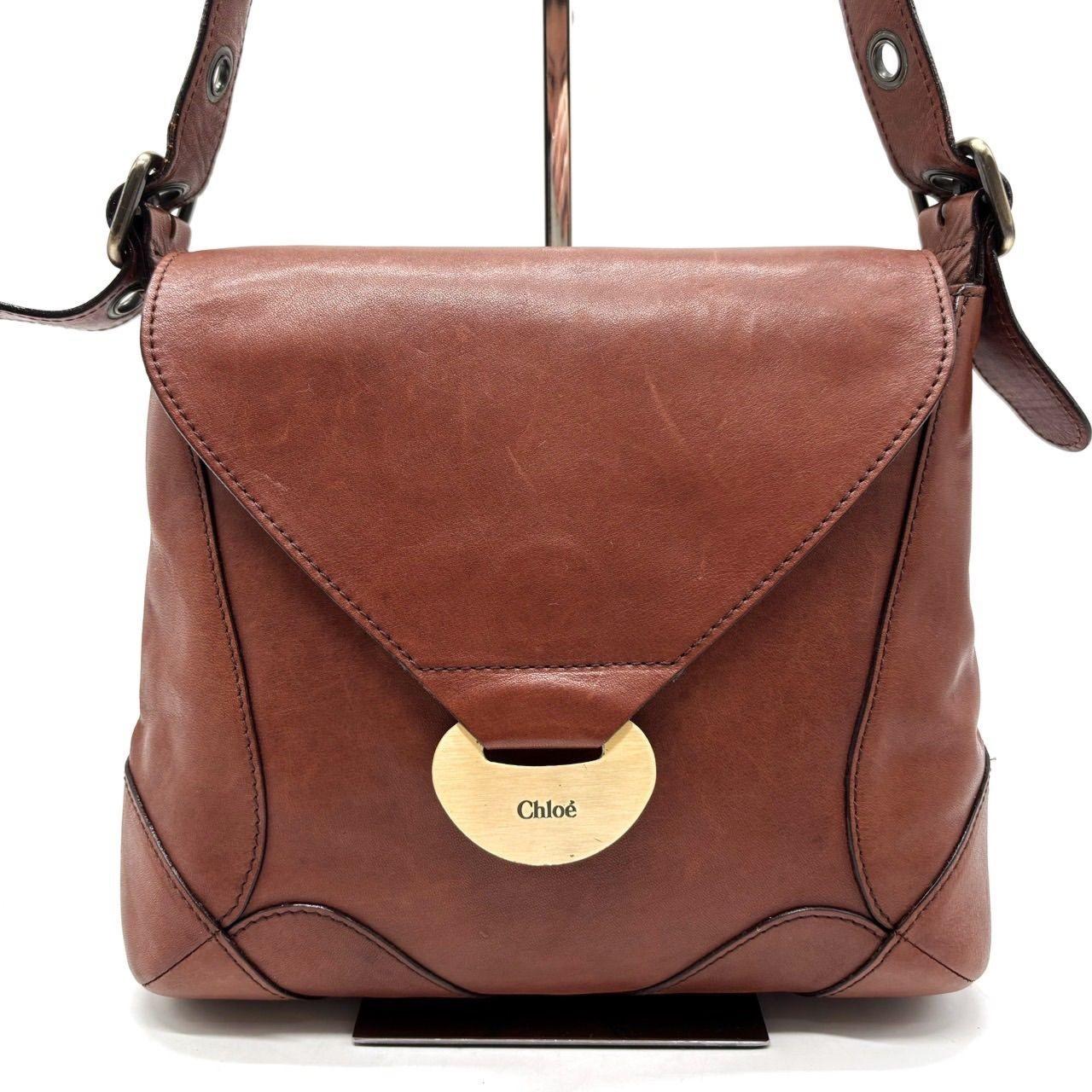 Chloe Shoulder Bag Purse Logo Leather Brown Authentic