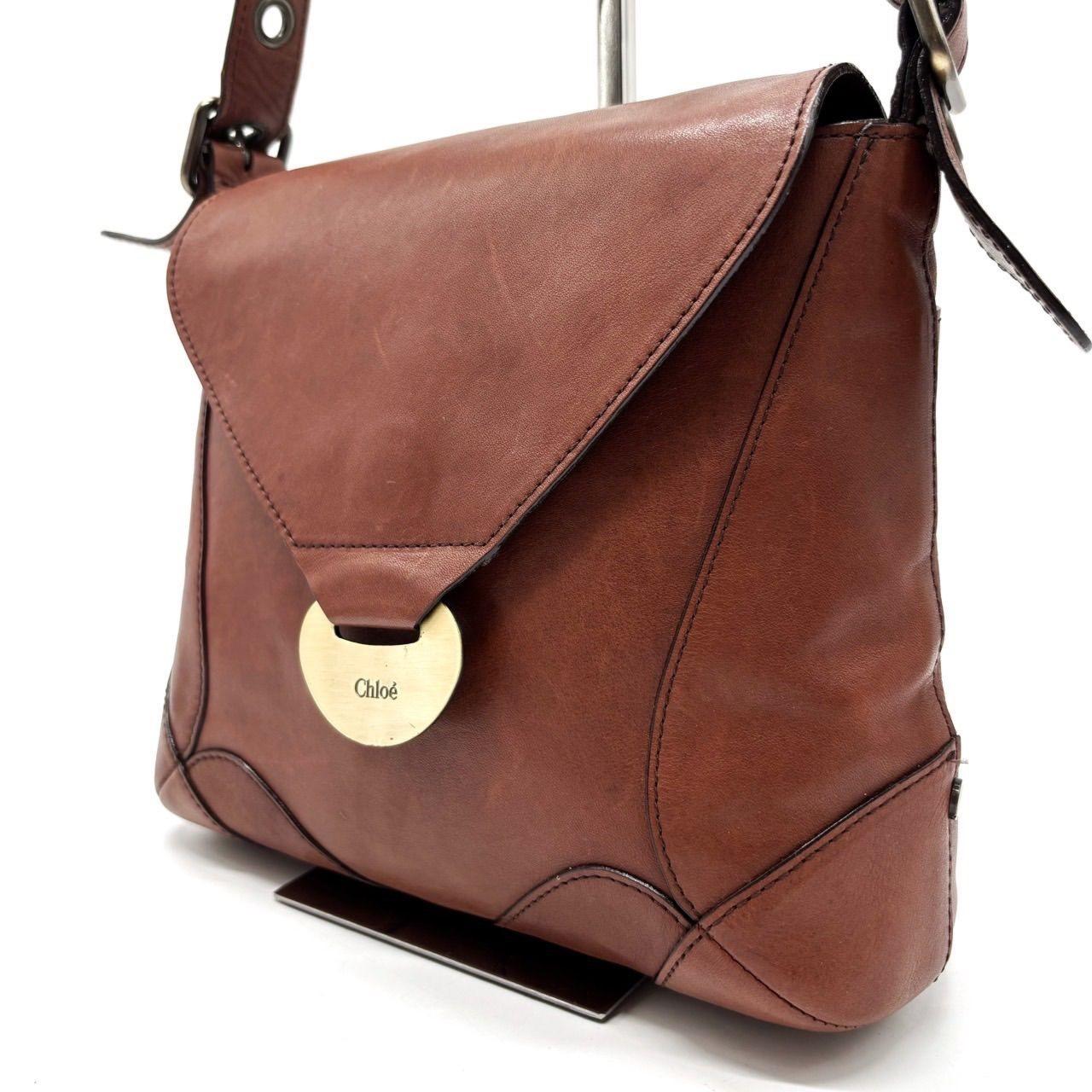 Chloe Shoulder Bag Purse Logo Leather Brown Authentic