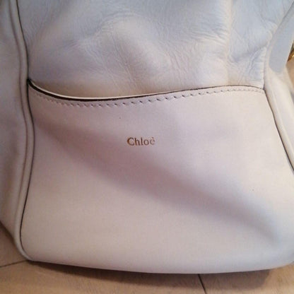 Chloe Hand Shoulder Bag Tote Purse Leather Beige Authentic