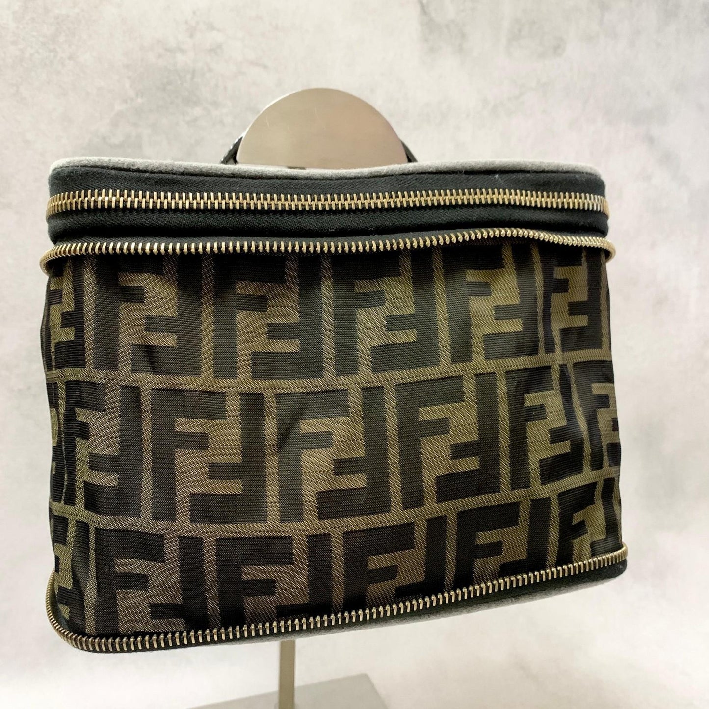 FENDI Vanity Bag Handbag Pouch FF Zucca Purse Canvas Brown Authentic Used Unisex