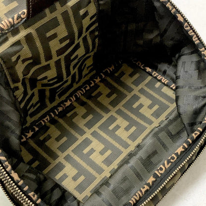 FENDI Vanity Bag Handbag Pouch FF Zucca Purse Canvas Brown Authentic Used Unisex
