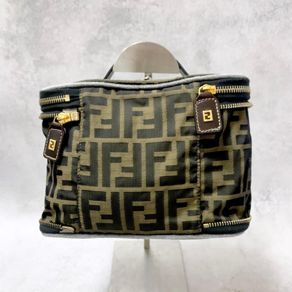 FENDI Vanity Bag Handbag Pouch FF Zucca Purse Canvas Brown Authentic Used Unisex