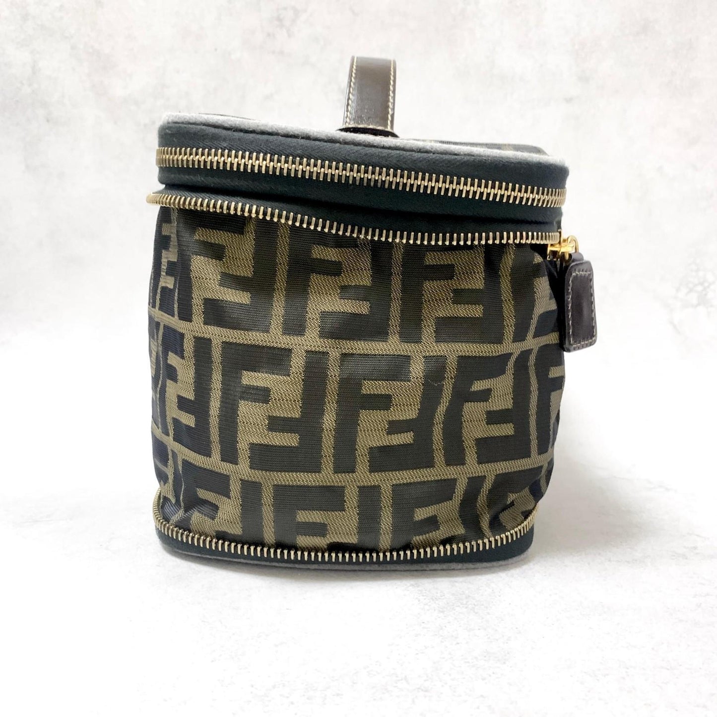 FENDI Vanity Bag Handbag Pouch FF Zucca Purse Canvas Brown Authentic Used Unisex