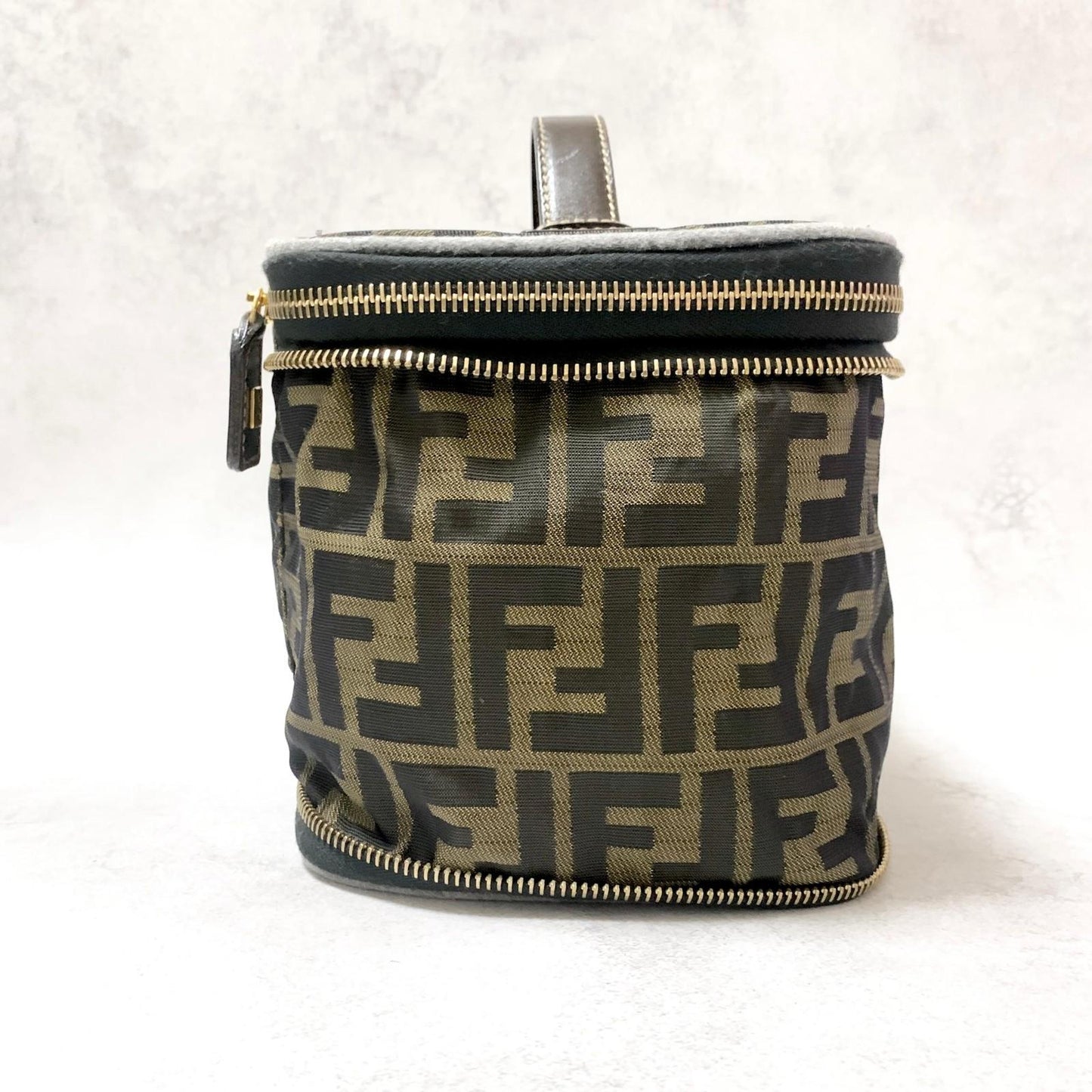 FENDI Vanity Bag Handbag Pouch FF Zucca Purse Canvas Brown Authentic Used Unisex