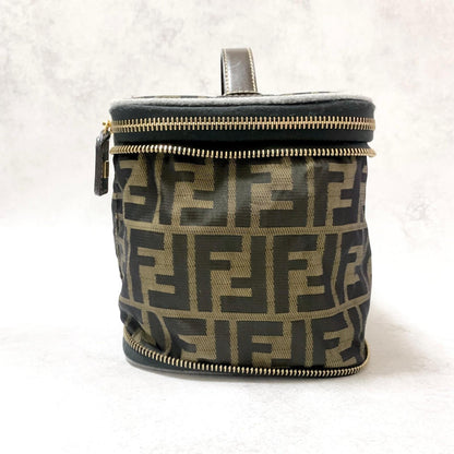FENDI Vanity Bag Handbag Pouch FF Zucca Purse Canvas Brown Authentic Used Unisex
