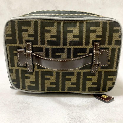FENDI Vanity Bag Handbag Pouch FF Zucca Purse Canvas Brown Authentic Used Unisex