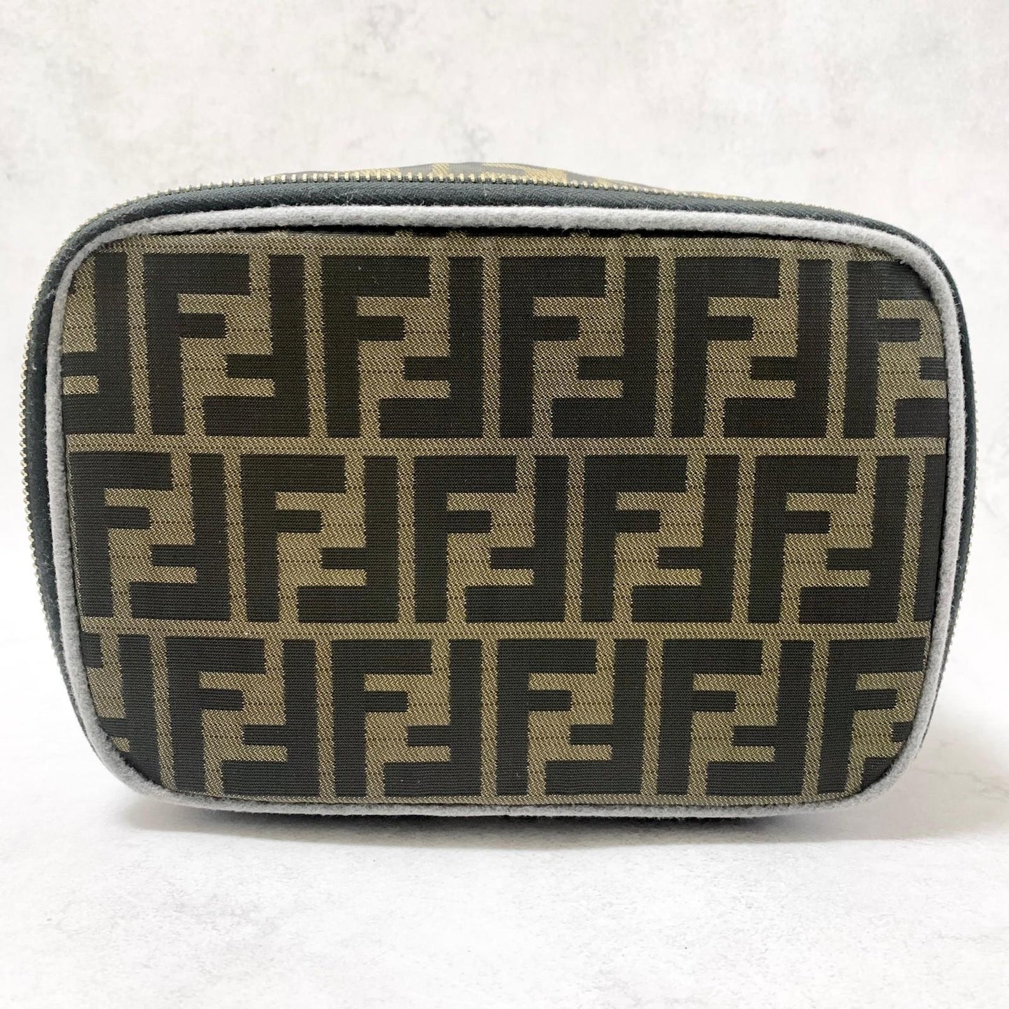 FENDI Vanity Bag Handbag Pouch FF Zucca Purse Canvas Brown Authentic Used Unisex
