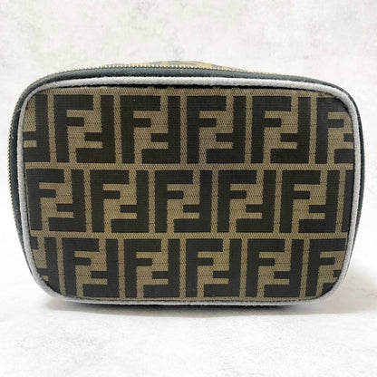 FENDI Vanity Bag Handbag Pouch FF Zucca Purse Canvas Brown Authentic Used Unisex