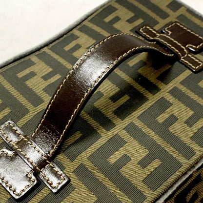 FENDI Vanity Bag Handbag Pouch FF Zucca Purse Canvas Brown Authentic Used Unisex