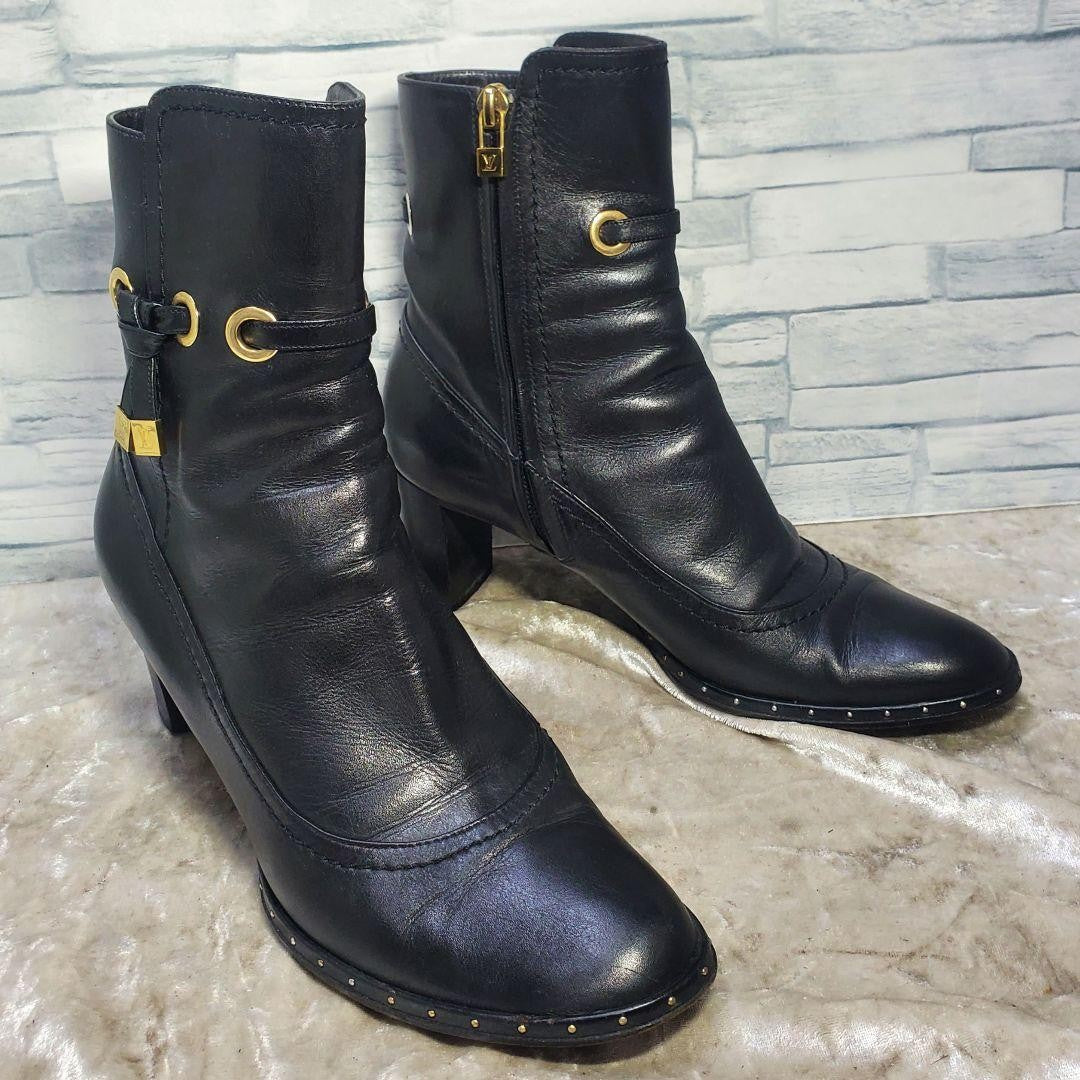 Louis Vuitton Short Boots Shoes EU 36.5 US 6.5 Leather Black Authentic
