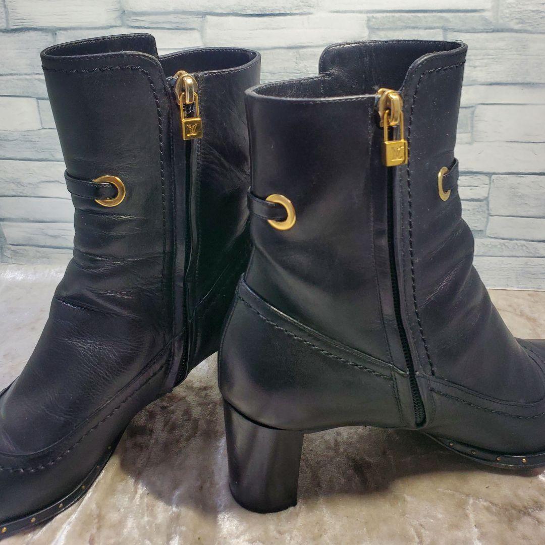 Louis Vuitton Short Boots Shoes EU 36.5 US 6.5 Leather Black Authentic