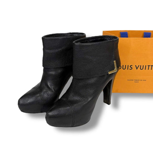 Louis Vuitton Short Boots Shoes EU 37.5 US 7.5 Leather Black Authentic
