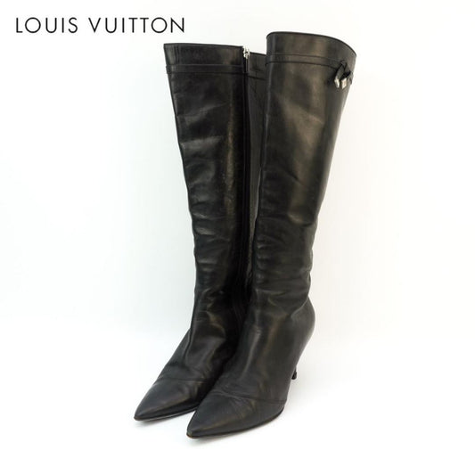 Louis Vuitton Long Boots Shoes Ribbon EU 36 US 6 Leather Black Authentic
