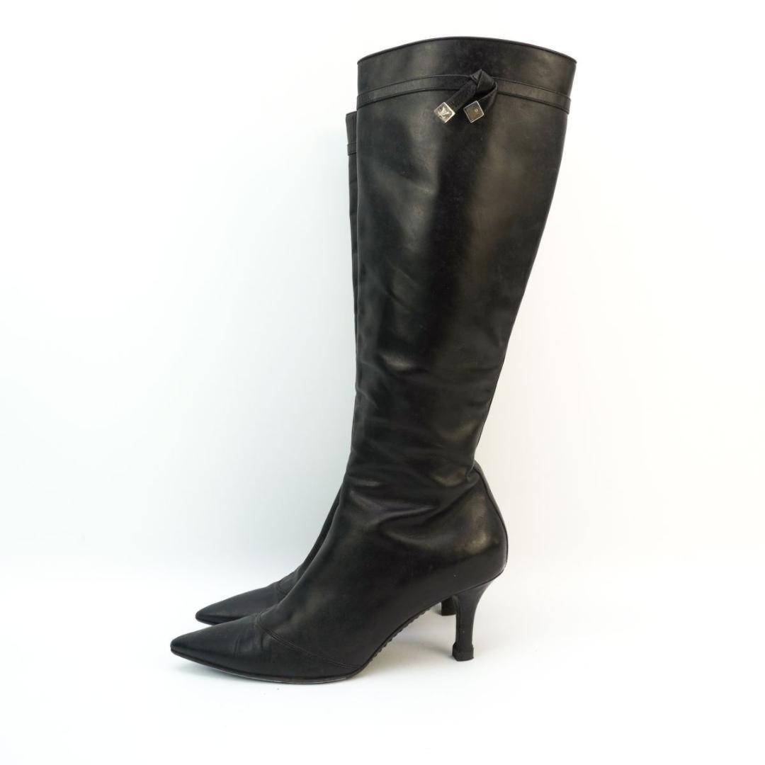 Louis Vuitton Long Boots Shoes Ribbon EU 36 US 6 Leather Black Authentic