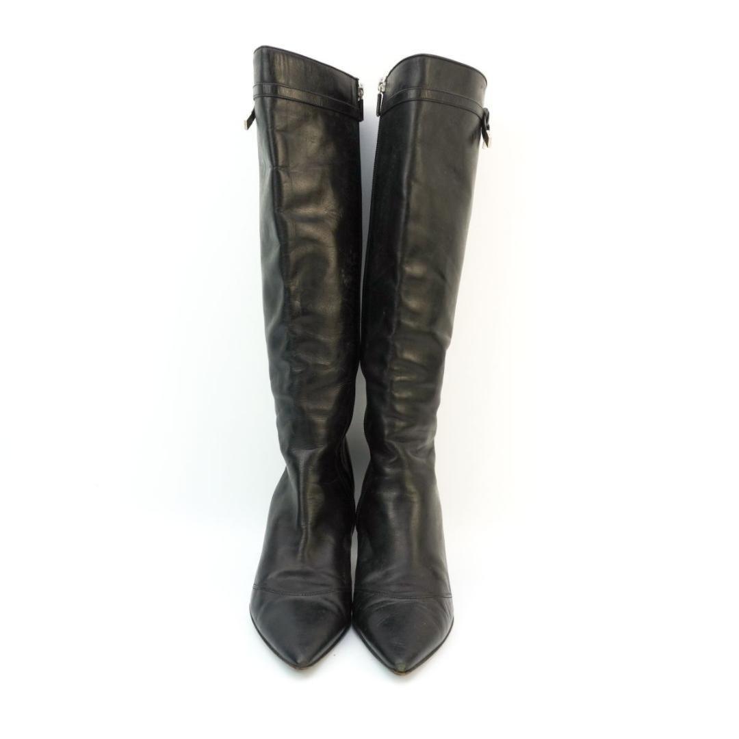 Louis Vuitton Long Boots Shoes Ribbon EU 36 US 6 Leather Black Authentic